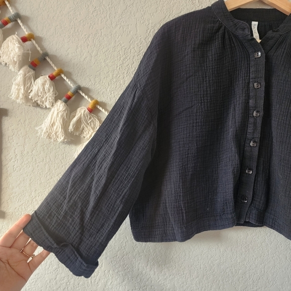 Rachel Pally Gauze Knit Button Front Crop Oversize Top Minimalist Boho Basics XS - Picture 3 of 10